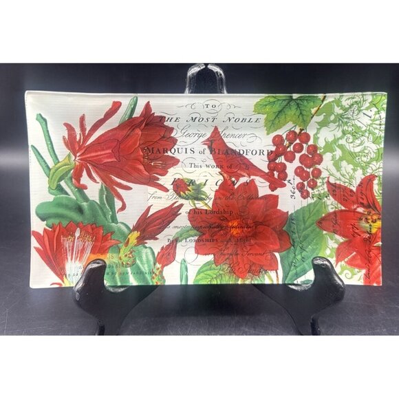 Michel Design Works Fleur De Noel Red Cardinal Rectangular Glass Platter Tray - Picture 1 of 8